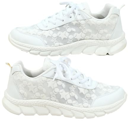 Scarpe da Ginnastica Ortopediche di Lusso da Donna, Scarpe in Rete Traspirante Cava, Scarpe da Corsa comode - Scarpe da Ginnastica Leggere (39,White)