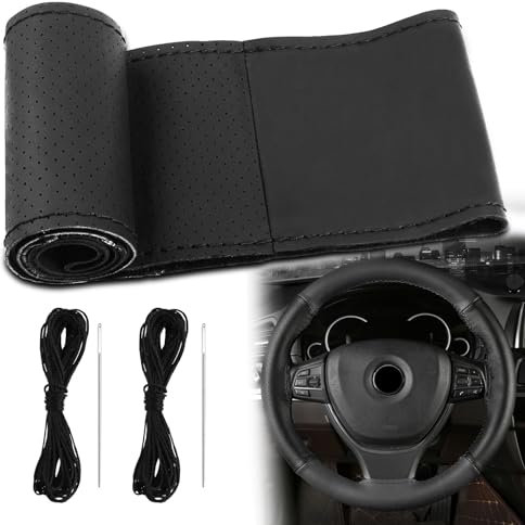 CHRI Lenkradbezug Leder Auto Lenkradbezug Universal 37-39 cm Atmungsaktiv Steering Wheel Cover Wrap Aufnähen
