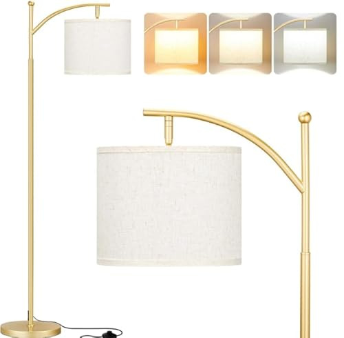 Aooshine Floor Lamps for Living Room with 3 Color Temperatures, Adjustable Tall Standing Lamp with Off White Shade and Gold lamp Hole(Bulb Included)