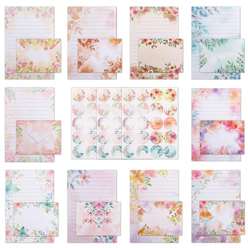 Set de Papel de Carta de Acuarela 160 Piezas Vintage Con Sobre - Material Grueso para Imprimir - Artículos de Oficina Papelería