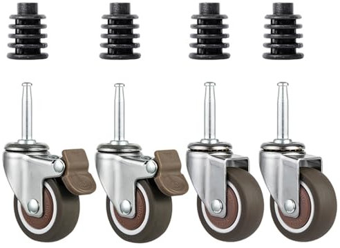 Roulettes Pivotantes Silencieuses De 120 Kg Pour Chariots Tubes Ronds De Diamètre Extérieur (14/16/19/22/25 mm), Roulettes De Rechange pour Meubles En Caoutchouc Avec 2 Freins(OD of round tube: 25 mm,