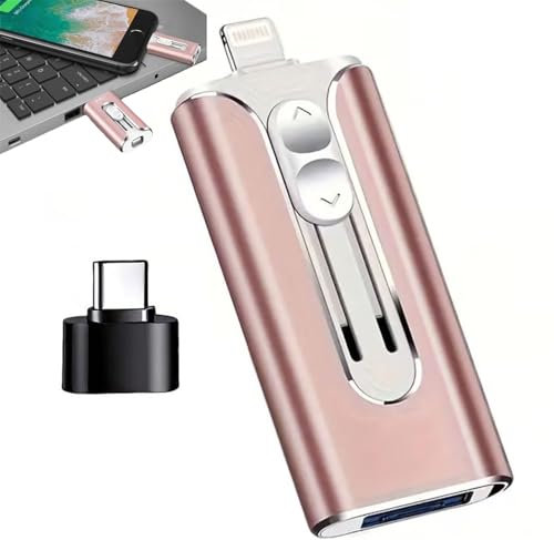 32~256GB Micro USB + 8 Pin + USB 3.0 4 in 1 Mobile Phone Computer U-Disk,Memory Stick Storage for Easily Backup Photos Videos,Plug and Play (Pink, 64GB)