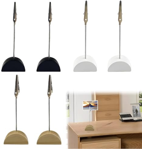 6 Pièces Supports Photo avec Pinces,Porte Photo Pince Mémo et Porte-clips Photo Message avec Crocodile et base en bois pour les mariages les fêtes les restaurants les bureaux et de photos à la maison