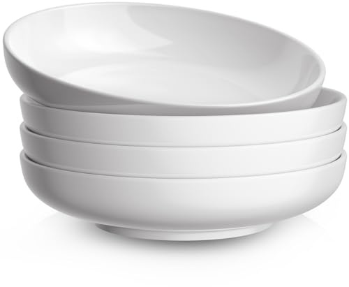 Quatish 35oz Pasta Bowls Set of 4, 8.5 Large Salad Bowls Soup Bowl for Kitchen, Microwave & Dishwasher Safe, Porcelain Wide and Shallow Serving Bowl, White Dinner Plates, Dinnerware Set, Gift