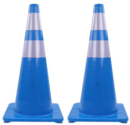 70 Cm Trafikkon, PVC Varningskoner, med Reflekterande Ring, Bra Väderbeständighet, för Parkeringsplatser, Byggarbetsplatser och Vägar (2 St)(Blue)