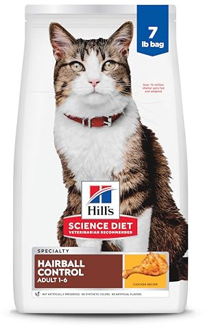 Hill's Science Diet Adult 1-6 Hairball Control Dry Cat Food, Chicken, 7 lb. Bag