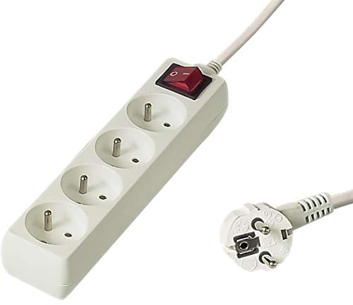PremiumCord Multiprise avec Interrupteur Secteur 2m, 4 Prises, Rallonge 230V, 4 Prises Françaises Tournées à 45°, Multiprise de Qualité avec Sécurité Enfant, Couleur Blanc