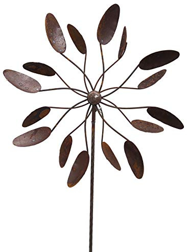 Metall Windrad 'Löffel' - massives Windspiel Windmühle für den Garten - wetterfest und standfest - mit besten Kugellagern - aus Vollmetall mit Edelrost-Patina – Höhe 176 cm