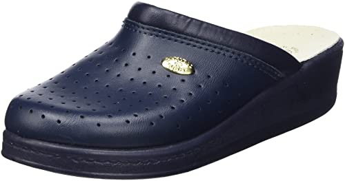 Sanital Light 1350 - Zapatilla de Cuero por la casa con Plantilla anatómica en Piel Anti-Shock - Marino 38