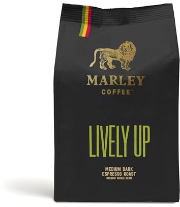 Marley Coffee Organic Strong Dark Roast Espresso Coffee Beans 227g - Lively Up Blend - Marley Coffee - From The Marley Family - For All Coffee Machines - Strength 5