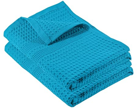 GILDEN TREE Waffle Hand Towels for Bathroom Quick Dry Towel Super Absorbent Thin 100% Cotton Lint Free, Hand Towels for Bathroom Set of 2, Classic Style (Aqua)