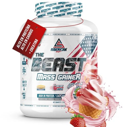 AS American Suplement | Mass Gainer | Alto en Carbohidratos y Proteínas | Ayuda a Subir de Peso | Aumenta la Masa Muscular | Contiene Creatina Monohidrato (2 kg (Paquete de 1), Fresa)