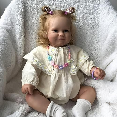 Pinky Reborn 24 Inch Reborn Toddler Doll Rooted Blonde Hair | Newborn Style Doll with Cloth Body, Handmade Toy with Lifelike Facial Details, Suitable For Display And Collection