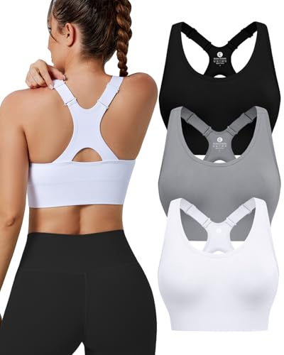 Evercute Adjustable Sports Bras for Women 3/4 Pack Racerback High Support Bras Padded Workout Bras Seamless Yoga Athletic Bra