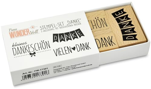 Frau WUNDERVoll® 3 Stempel Vielen Dank, Danke, kleines Dankeschön - aus Holz/Set Motivstempel Textstempel Gummi Gummistempel Gastgeschenk Hochzeit Ministempel Dekostempel