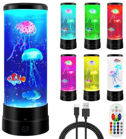 BORDEAG Manetlampa, lavalampa, manetlampa, rund geléfish lampa, manetakvariumlampa med 17 färgändringslägen fjärrkontroll, fantasy maneter lavalampa för stämningsljus, nattljus, heminredning