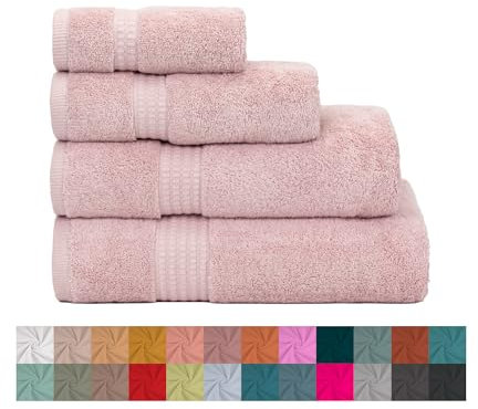 TRAMAS+ Juego de Toallas Premium 700gr de 4 Piezas, 100% Algodón, 2 Toallas de Mano 50x100 cm y 2 Toallas de baño de 70x140cm, Extra Suaves, Secado Rápido, Alta Absorción - Rosa Palo