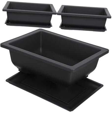 ROMISBABA 3 Ensembles Pot De Fleurs Rectangulaire Plastique avec Bac De Drainage pour Bonsaïs Plantes Et Semis Jardinière Polyvalente pour Jardin Intérieur Et Maison