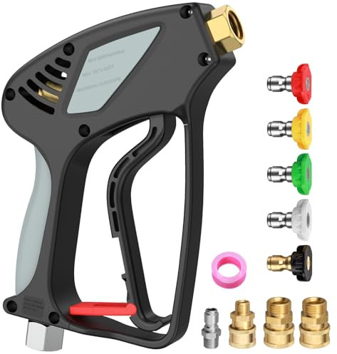 CAMWAY Hochdruckreiniger Pistole 5000 PSI mit 5 Spritzdüsen,M22(14mm) & M22(15mm) Schnittstelle Reinigungspistole,3/8 Schnellanschluss Autowaschpistole,Einfach zu bedienen, Waschpistolefür Auto Böden