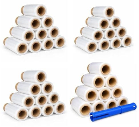 40 x mini stretchfolie med avrollare – handstretchfolie 100 mm 23 µm transparent – stretchfolie och förpackningsfolie för flytt, lager och frakt
