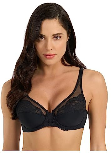 Reggiseno con Ferretto in Microfibra, Coppe a 3 Sezioni, Pizzo jacquardtronic e Tulle, Spalline Regolabili, Coppa C, Art. Delia (IT, Taglia della Coppa & Taglia della Fascia, C, 4, Nero)