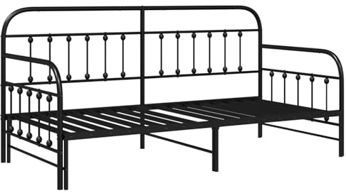 vidaXL Cama Nido Ajustable de Metal Negro 100 X 200 cm Sofá Convertible para Juegos y Dormir Mobiliario Moderno Diseño Elegante de Sofá Cama Compacto para Espacios Reducidos