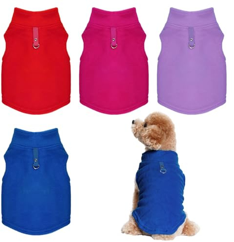 Rbenxia 4 Piece of Rose Red Dog Sweater with Leash Ring Soft Fleece Vest Dog Pullover Warm Jacket Pet Dogs Clothes Winter Dogs Outfits for Small Puppy Cat Pets (Rose Red+Red+Blue+Purple, Medium)