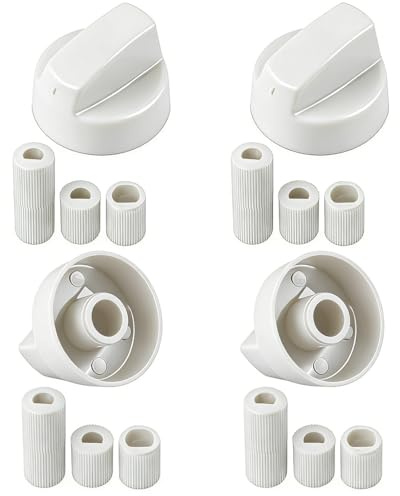 KEPYATI Manija perillas mando Universal para Horno, Perilla placa de vitrocerámica, Perillas de Cocina, Manija cocina de gas, Incluye 3 adaptadores, 4 cm diámetro, Pack 4 unidades (Negro) (Blanco/4)