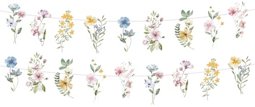 Ghirlanda di Fiori di Carta, Decorazioni Floreali con Foglie per Primavera ed Estate, Festone a Fiori di Campo per Matrimoni, Compleanni e Baby Shower, Decorazione Interna ed Esterna