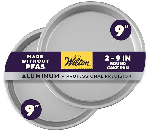 Wilton 2-Piece 9 x 2 Inch Round Cake Baking Pan Set, Even Heating Aluminum Bakeware for Tiered & Layered Cakes, Made without PFAS, Packaging May Vary