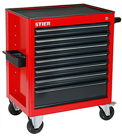 STIER Werkstattwagen, unbestückt - leer, Werkzeugwagen, Montagewagen, mit kugelgelagerten Schubladenschienen, 7 Schubladen, Traglast je Schublade 35kg, Max. Belastung 300kg, Vollgummibereifung