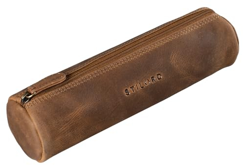STILORD 'Miller' Federmappe Leder Rund Vintage Federmäppchen Rolle Lederetui Vintage Stifterolle Pencil Case Schlamperrolle aus Echtem Leder, Farbe:mittel - braun