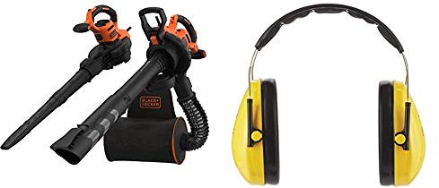 Black+Decker 3,000 W Laubsauger und Bläser BEBLV300 mit Häcksler und 72 l Fangsack-Rucksack + 3M Peltor Optime I Kapselgehörschützer, mit verstellbarem Kopfbügel für Lärm bis 98 dB - SNR 27