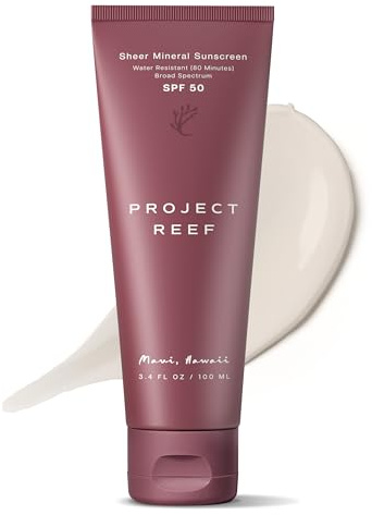 Project Reef SPF 50 Mineral Sunscreen Made in Maui - Reef Friendly, Ocean Safe, Nourishing Vegan Sunscreen Lotion for All Ages, No White Residue, Water-Resistant, Sustainable Packaging, 3.4 fl oz