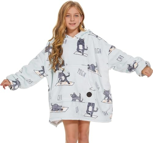 THREE POODLE Sweat à Capuche Enfant, Couverture à Capuche Surdimensionnée, Poncho Polaire Pull Plaide Pelucheux en Sherpa pour Enfant, Hommes et Adultes, Cadeau