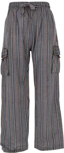 GURU SHOP Gestreifte Yogahose, Unisex Baumwoll-Goa-Hose - blaugrau / / Variante: Größe: L