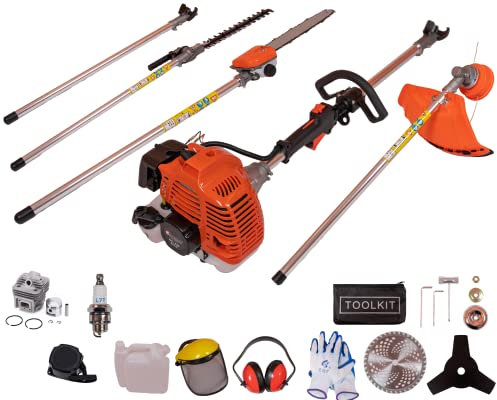 DÜSSELDORF Desbrozadora Gasolina Multifuncion 5 en 1 Telescopica - Cortasetos, Motosierra, Podadora, Poste de Extensión - 2 Tiempos (3cv 63cc), Herramienta de Exterior Jardinería Profesional