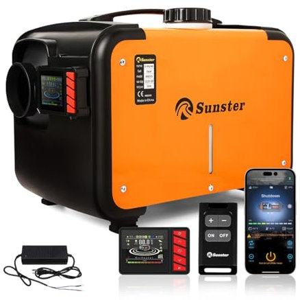 Sunster Diesel Air Heater 8KW, All in One 12V&24V&110-240V LCD Panel, APP Control, Night Parking Heater w/Auto Start-Stop & Ventilation Function, for Campervan RV Bus Car Trailer Garden Tents