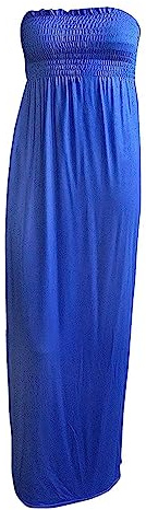 FASHION FAIRIES New Womens Sleeveless Boobtube Bandeau Maxi Ladies Sheering Long Dress Strapless Full Length Sheering Dress Casual Wear Maxi Dress Plus Size Royal Blue