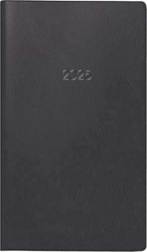 BRUNNEN Agenda tascabile modello 746 (2025), 2 pagine = 1 mese, formato A6, copertina in plastica, nero
