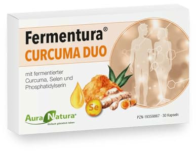 Fermentura® CURCUMA DUO | Hochdosierte Kurkuma-Kapseln mit Curcuma-Extrakt & fermentiertem Curcuma-Granulat | Mit Selen & Phosphatidylserin | 30 vegane Kurkuma-Kapseln ohne Zusätze