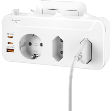 Presa Multipla Salvaspazio con USB, Ciabatta Elettrica con Interruttore, Multipresa Protezione Sovratensione, Adattatore Presa Tripla, Spina Rotazione Verticale o Orizzontale per Casa,Ufficio,Bianco