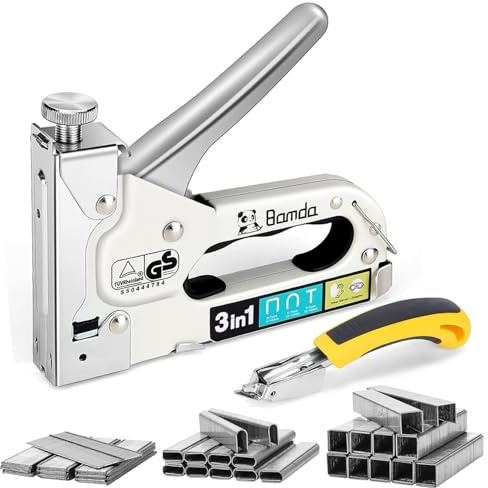 Bamda 3-in-1 Staple Gun for Wood & Cable, and Furniture Decoration, White | Staples, Rust-Resistant, Adjustable Strength and Durable, Ergonomically Design