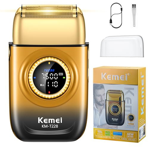 KEMEI Rasoi Elettrici a Lamina,Rasoio Elettrico Barba Uomo a Zero Pelle Liscia,Rasoio Capelli Uomo 0 mm Professionale,Foil Shaver Ricaricabile USB Senza Fili,Display LED,kemei 228