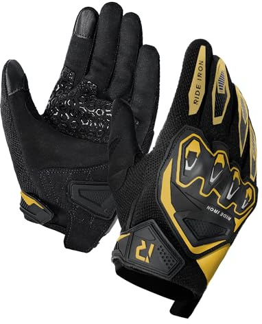 RIDEIRON Guanti moto estivi uomo, Traspiranti, Touch Screen, Protezione nocche, comodi guanti da mountain bike antiscivolo per corse fuoristrada Giallo L