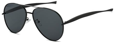 LJCZKA Occhiali da Sole Oversize Pilota per Donna Uomo Anni '70 Grandi Doppio Ponte Metallo Montatura Vintage Spesso Occhiali da Sole Protezione UV400 (Nero Nero)