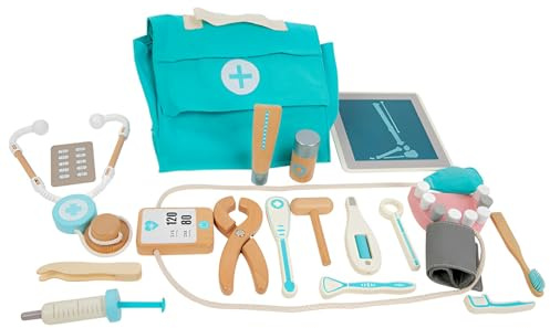 Hopeyhfm Malette de Docteur Enfant, Jouet en Bois Jeux avec Stéthoscope, Thermomètre, Seringue, et d’Autres Accessoires en Bois,Cadeau médical de Jeu de Rôle pour Filles garçons 3 4 5 Ans