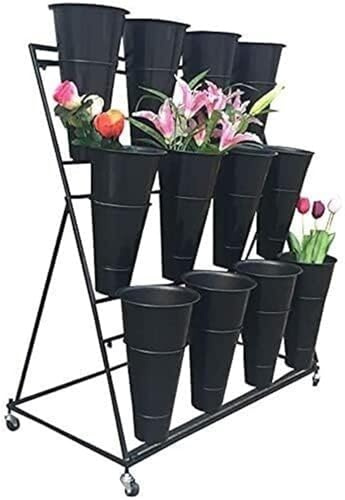 ASerZenith Flower Cart Display Stand,Flower Cart Shelf, Wrought Iron Plant Holder Shelf with 4 Wheels for Mobility