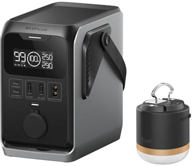 Power station portatile TRAIL 300 DC con anterna da campeggio, batterie LiFePO4 leggere 288 Wh, generatore 300 W, ricarica rapida, 5 uscite, a prova di caduta, 0 db per campeggio/viaggi/emergenze