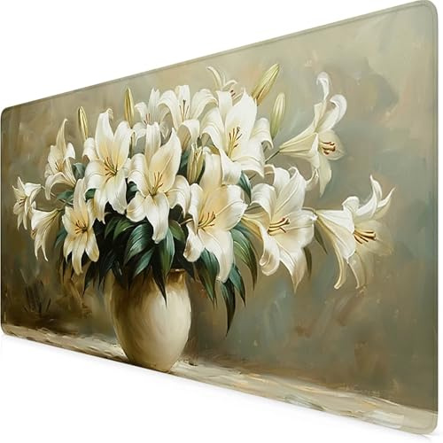 Blomma musmatta xxl 1200 x 600 mm, utökad grädde musmatta med halkfri naturgummibas, sydda kanter skrivbordsmatta förbättrar noggrannhet och hastighet, skrivbordstillbehör i1-171